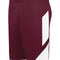Maroon shorts with a white side panel on a white background