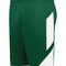Green shorts with a white side panel on a white background