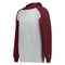 Hoodie with gray body and red sleeves on a white background