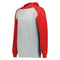 Hoodie with red sleeves and gray body on a white background