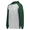 Hoodie with gray body and green sleeves on a white background