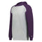 Hoodie with purple sleeves and gray body on a white background