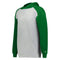 Hoodie with green sleeves and gray body on a white background