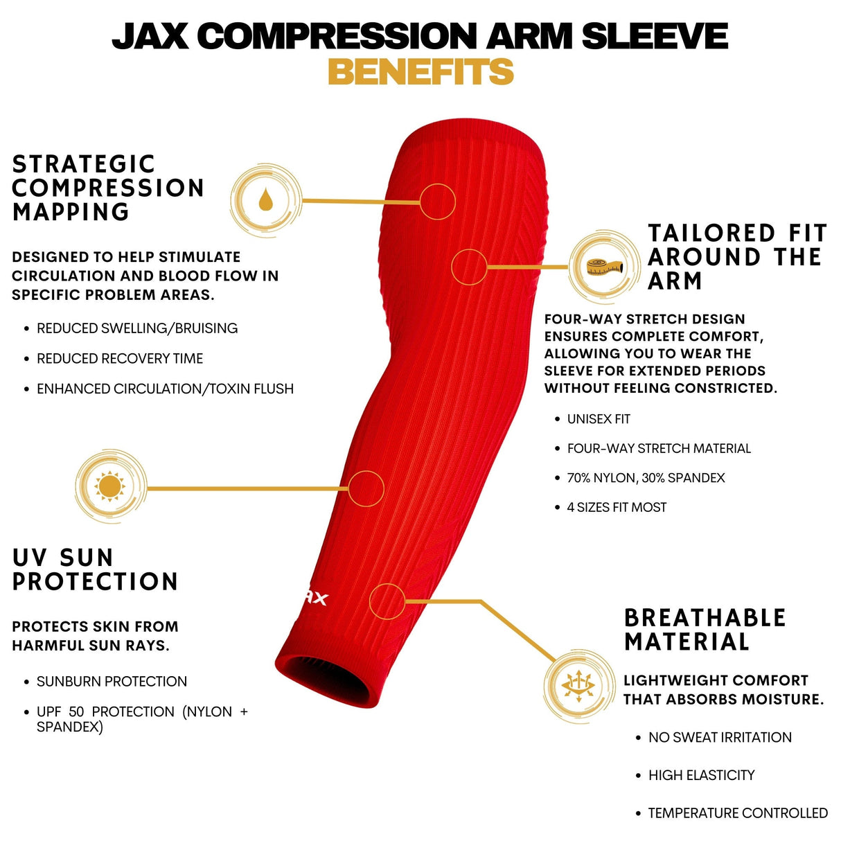 Jax | Restore Recovery Premium Arm Sleeve - Red - Pro Game Sports