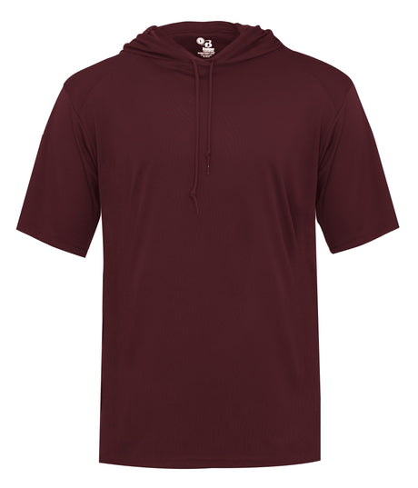 Maroon short-sleeve hoodie on a white background