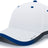 White cap with blue accents on a white background