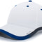 White cap with blue accents on a white background