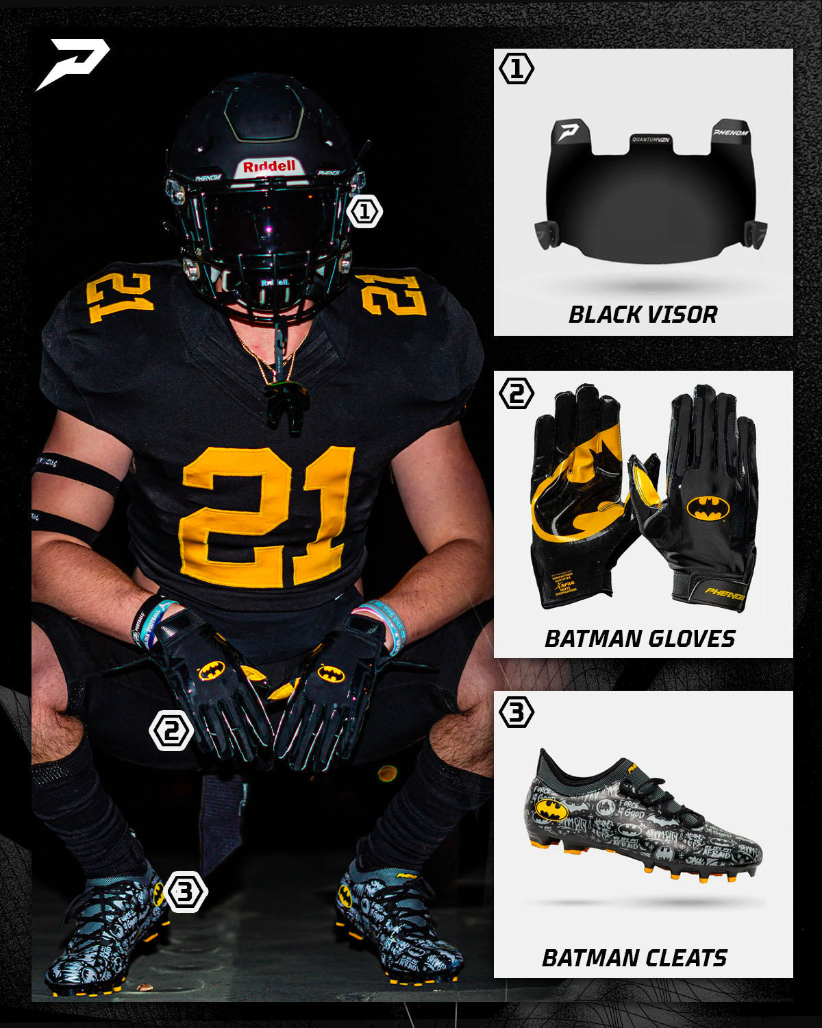 The Batman Football Gloves - VPS1 by Phenom Elite