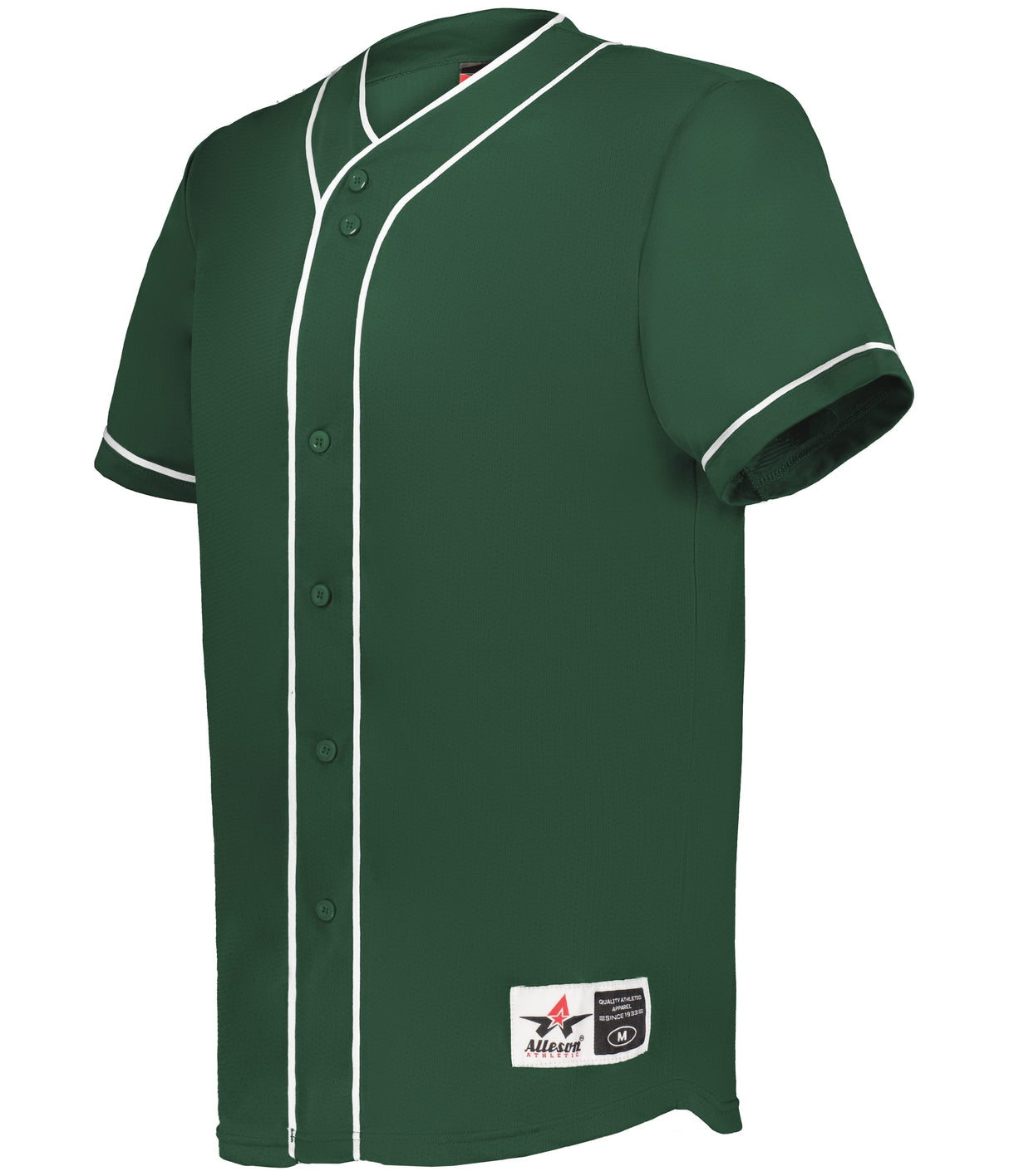 Green baseball jersey with white accents on a white background