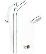 White baseball jersey with black accents on a white background