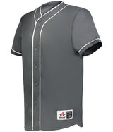 Gray baseball jersey with white accents on a white background