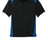 Black polo shirt with royal accents on a white background