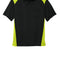 Black and green polo shirt with a brand logo on a white background