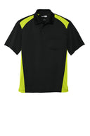 Black and green polo shirt with a brand logo on a white background