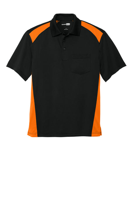 Black and orange polo shirt on a white background