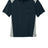 Navy and gray polo shirt with a brand logo on a white background