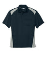 Navy and gray polo shirt with a brand logo on a white background
