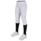 White softball pants with black socks and white cleats on a white background