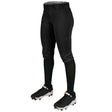 Black softball pants with black leggings and cleats on a white background