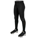 Black softball pants with black leggings and cleats on a white background