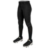 Black softball pants with black leggings and cleats on a white background