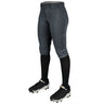 Graphite softball pants with black leggings and cleats on a white background