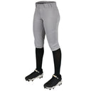 Gray softball pants with black leggings and shoes on a white background
