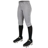 Gray softball pants with black leggings and shoes on a white background