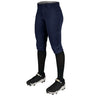 Navy softball pants with black leggings and cleats on a white background
