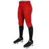 Red baseball pants with black leggings and shoes on a white background