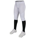 White softball pants with black leggings and cleats on a white background