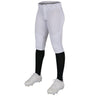 White softball pants with black leggings and cleats on a white background