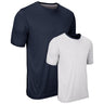 A navy and white reversible t-shirt with short sleeves and a crew neck collar.