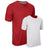 A scarlet and white reversible t-shirt with short sleeves and a crew neck collar.