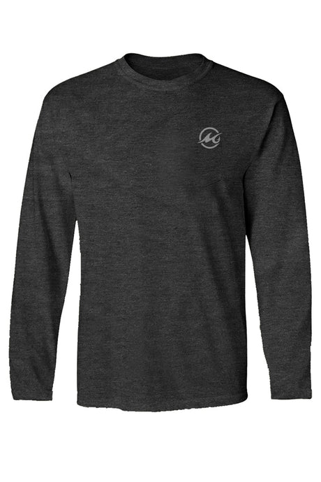 A long sleeve black t-shirt with a center back logo and a graphic design on the front.