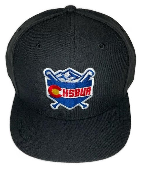 [CHSBUA] Fitted Baseball 4-Stitch Black Hat - Colorado High School Baseball Umpire Association - Pro Game Sports