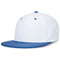 A white and royal Pacific Headwear baseball cap with a flat round bill and perforated side panels.