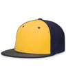 A gold and navy Pacific Headwear baseball cap with a flat round bill and perforated side panels.