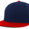 Navy blue and red baseball cap on a white background