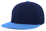 Two-tone navy and light blue cap on a white background