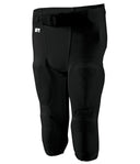 Black football pants with knee pads on a white background