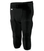 Black football pants with knee pads on a white background