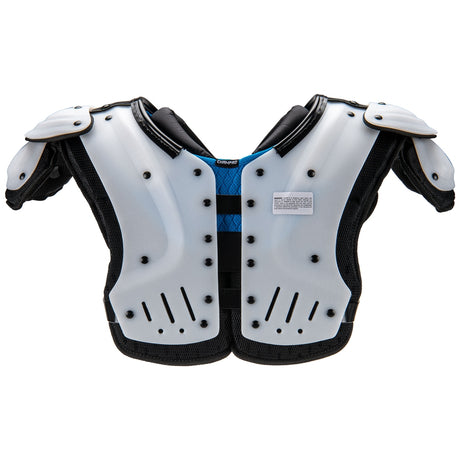 White shoulder pads with black accents on a white background