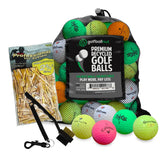 Used Golf Ball Starter Bundle - Assorted Models | Includes 100 Pride Professional Wooden Tees, Ball Brush and Reusable Mesh Bag - 24 Count