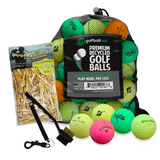 Used Golf Ball Starter Bundle - Assorted Models | Includes 100 Pride Professional Wooden Tees, Ball Brush and Reusable Mesh Bag - 24 Count