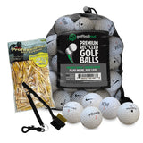 Used Golf Ball Starter Bundle - Assorted Models | Includes 100 Pride Professional Wooden Tees, Ball Brush and Reusable Mesh Bag - 24 Count