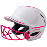 White and pink softball helmet with 'Champro' branding on a white background