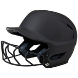 Black batting helmet with face guard on a white background