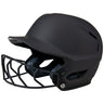 Black batting helmet with face guard on a white background