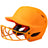 Orange softball helmet with face guard on a white background